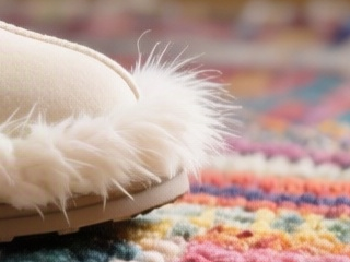 Fur trim at the toe of the slipper in the source photo at 100%