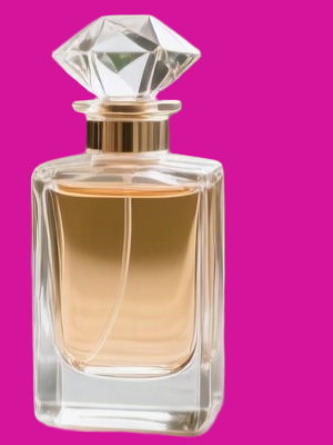 Glass bottle body and stopper after background removal, on magenta, at 100%