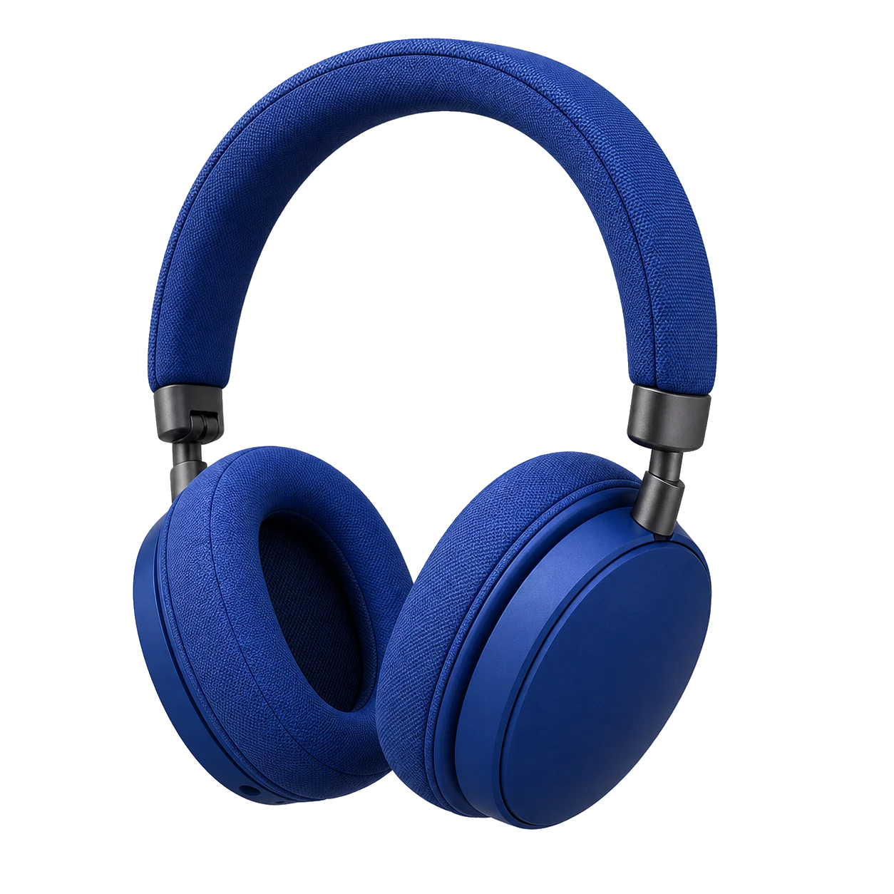 Example cobalt headphones isolated against a transparency checkerboard
